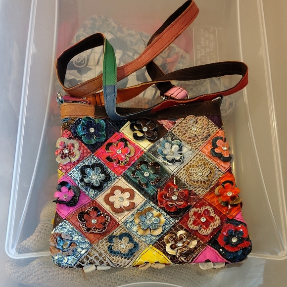 Handbags - Boho Chic Flowered Multicolored Crossbody Bag.